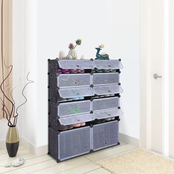 12-Cube Modular Shoe Rack Cabinet with Flip Doors