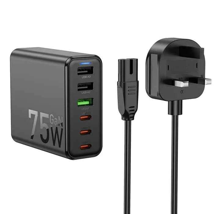 Hoco 65W GaN Desktop Charger – 6-Port Multi-Device Charging Station