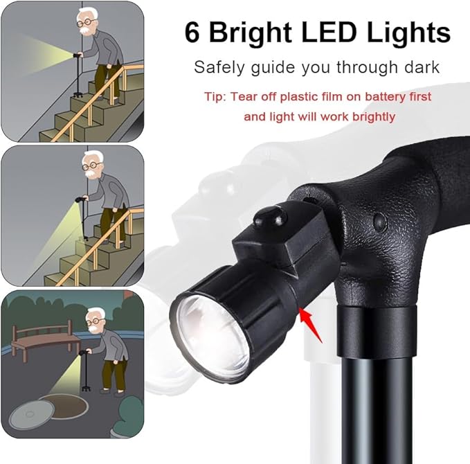 Foldable Walking Cane with LED Light – Adjustable Mobility Aid