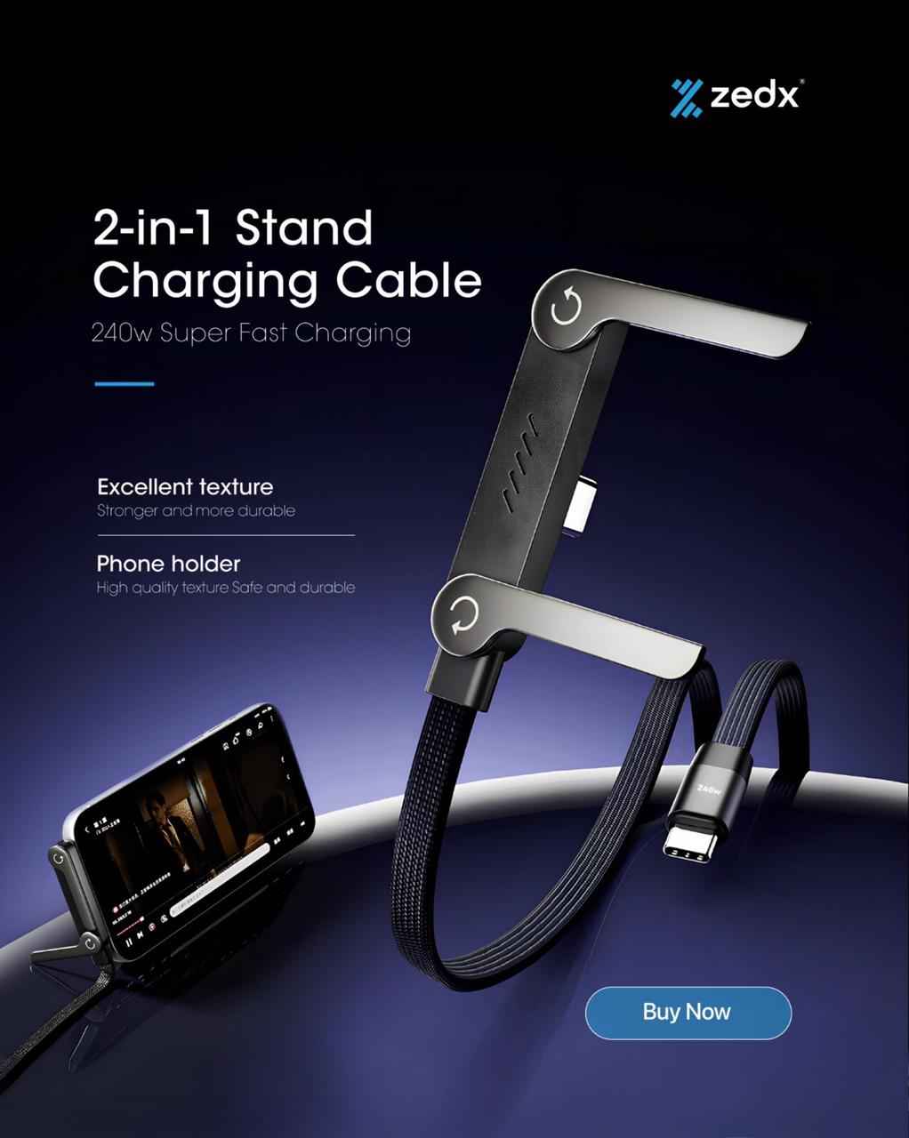 2-in-1 Stand Charging Cable – 240W Fast Charge with Foldable Stand