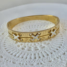Silver Crystal Cross Stitch Hammered Bangle Bracelet 1