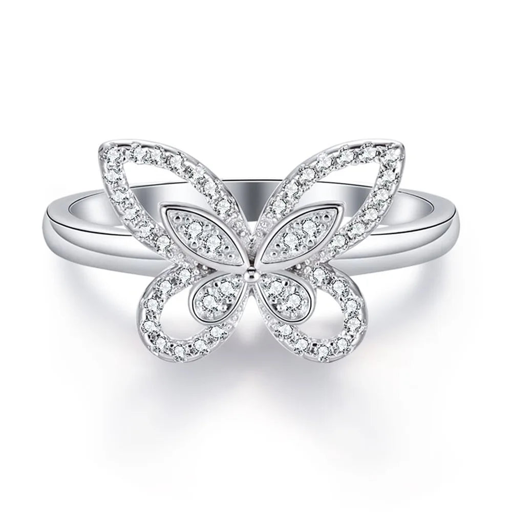 925 Sterling Silver Butterfly Ring with Cubic Zirconia