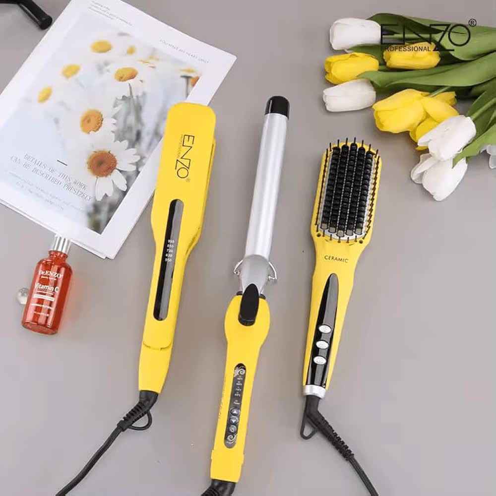 ENZO Duo Platinum Ceramic Hair Styling Brush Set