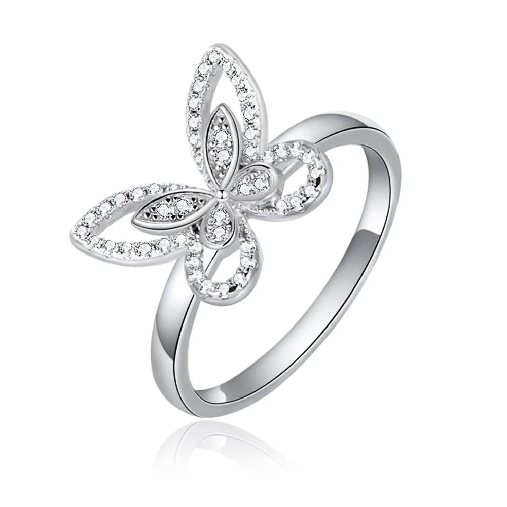 925 Sterling Silver Butterfly Ring with Cubic Zirconia