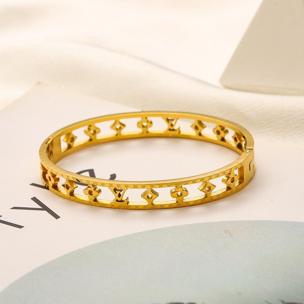 Black Cutout Monogram Pattern Bangle Bracelet