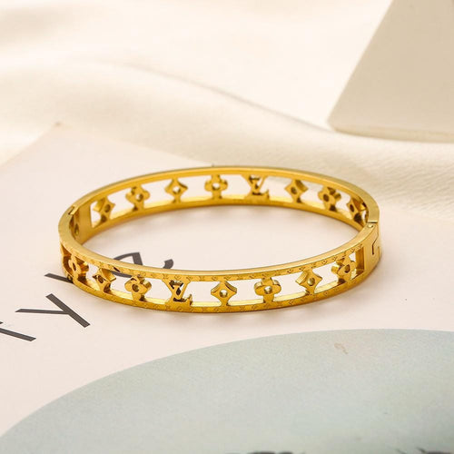 Black Cutout Monogram Pattern Bangle Bracelet