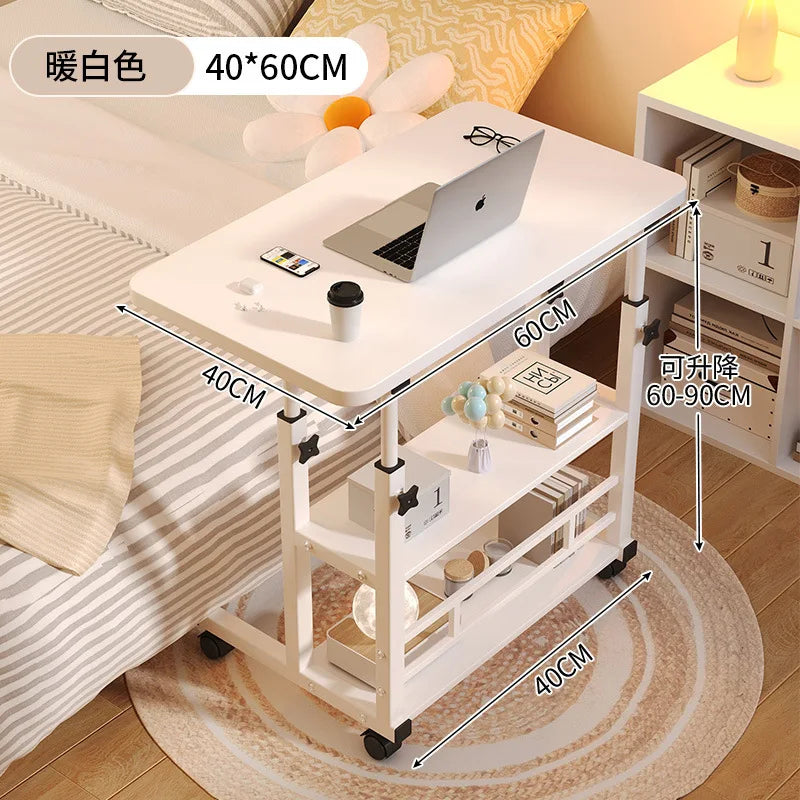 Movable Laptop Desk Wooden Height-adjustable Computer Desk Simple Storage Computer Table with Wheel