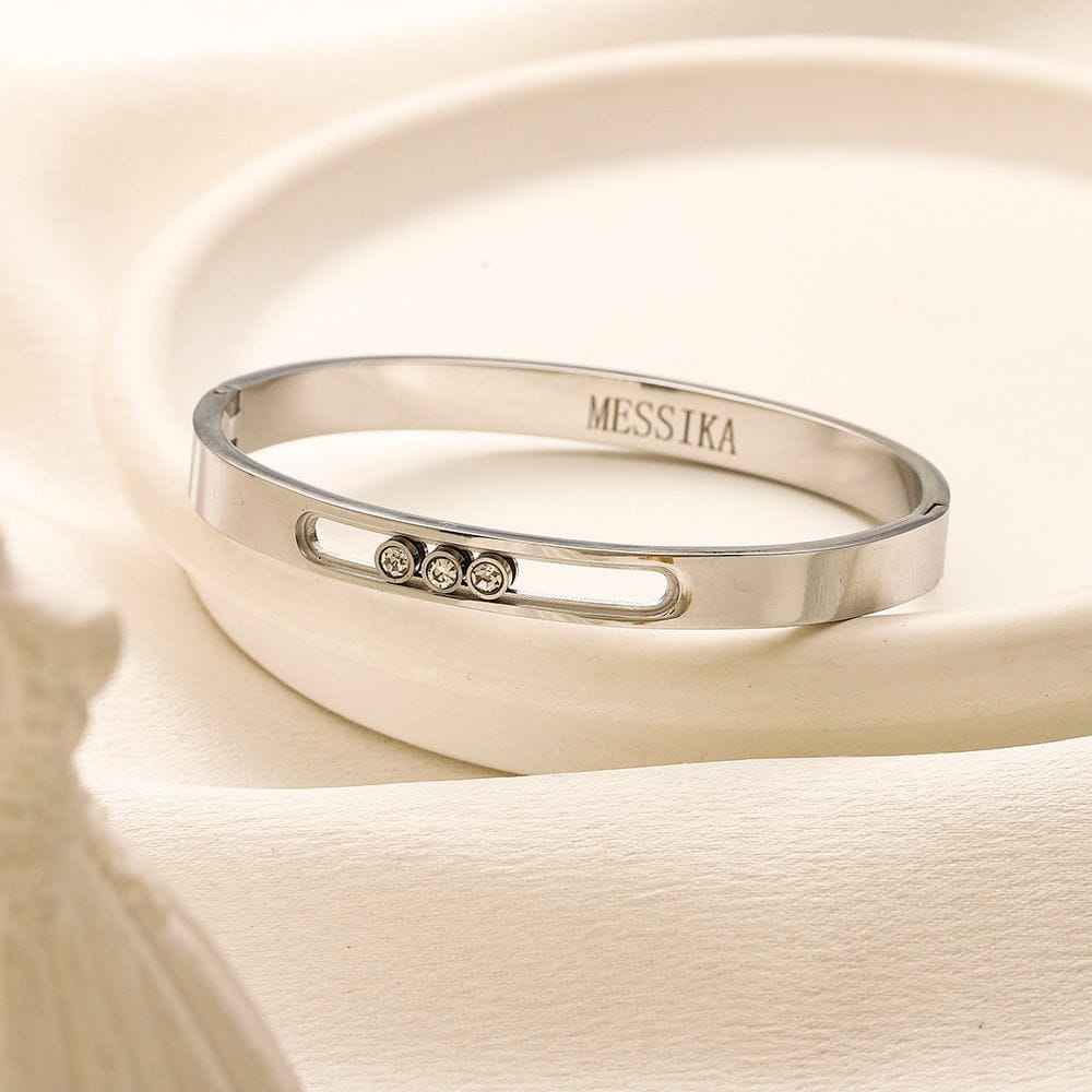 Sliding Stone Bangle Bracelet – Gold or Silver Tone