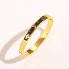 Monogram Brown Leather-Texture Inlay Bangle Bracelet - Gold and Silver 2