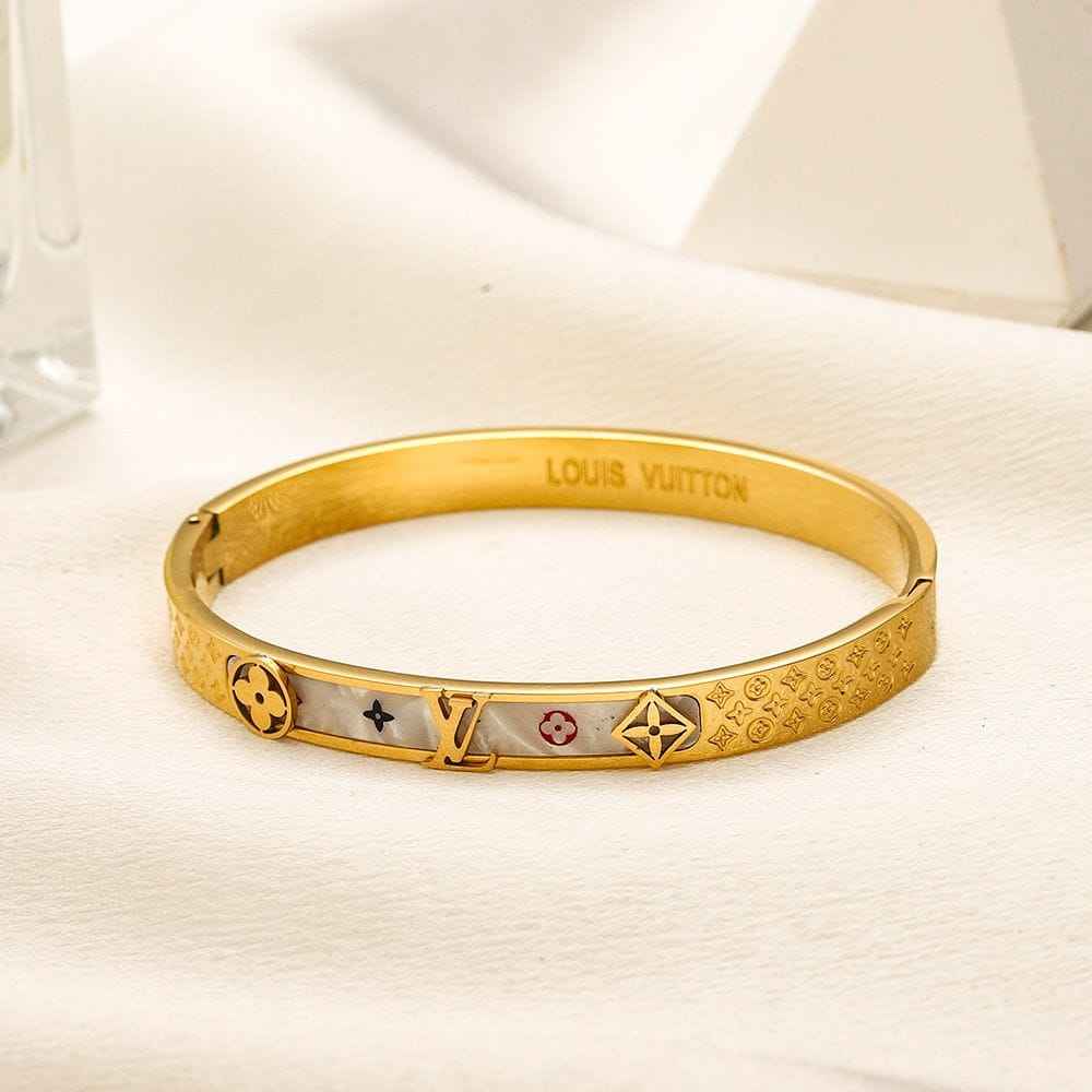 Silver-Tone Floral Engraved Bangle Bracelet – Gold or Silver