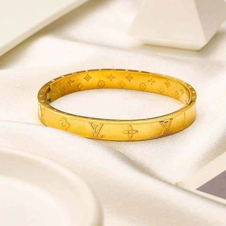 Gold-Tone Floral Engraved Bangle Bracelet – Gold or Silver