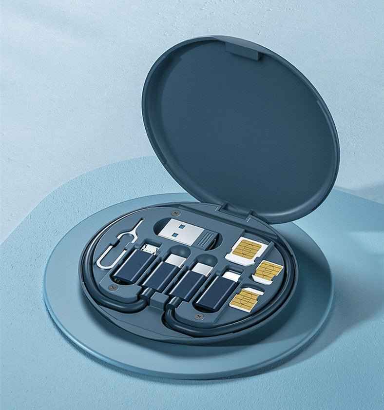 Portable 5-in-1 Multi-Cable Box – 60W Fast Charging Data Cable Organizer