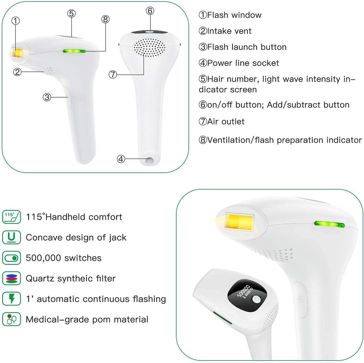 IPL Hair Removal System with Protective Glasses