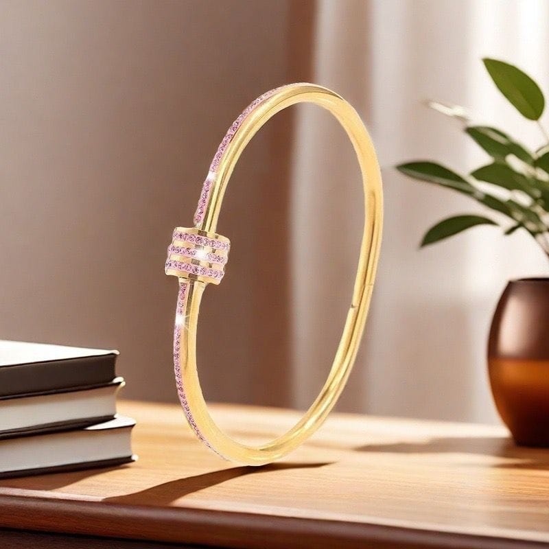 Gold-Plated Bangle with Green Crystal Accents