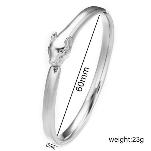 Silver Leopard Head Charm Smooth Bangle Bracelet