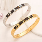 Monogram Brown Leather-Texture Inlay Bangle Bracelet - Gold and Silver 3
