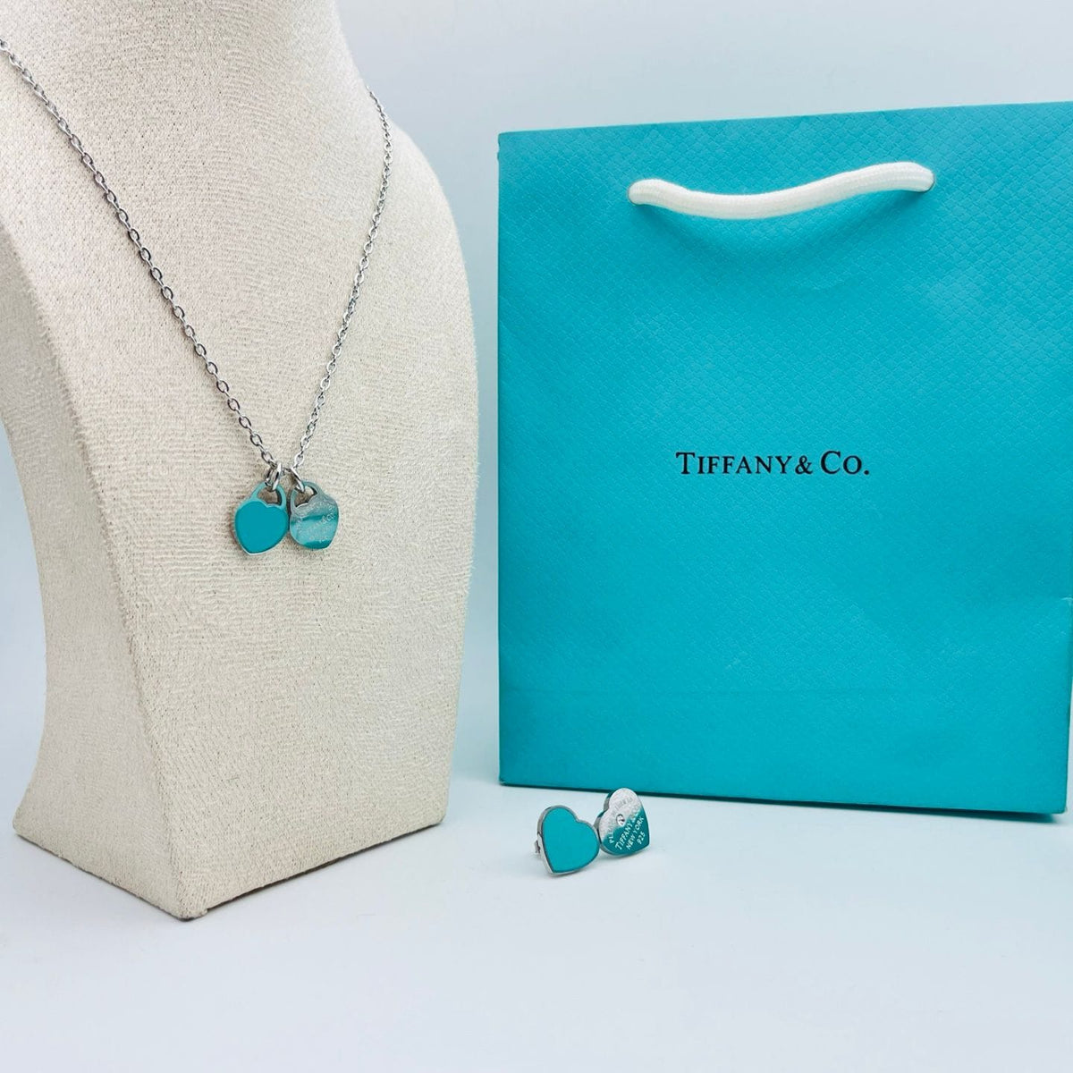 Double Heart Enamel Jewellery Set – Necklace & Earrings | طقم مجوهرات القلب المزدوج بالمينا