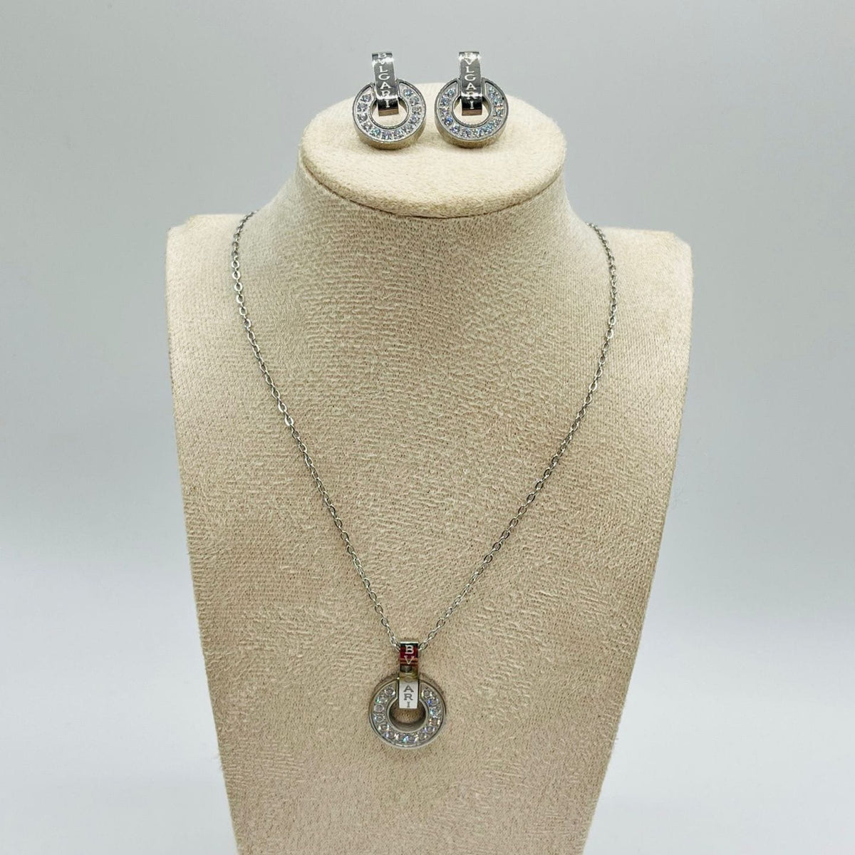 Circle Pendant Necklace & Earrings Set – Gold-Tone Crystal Pavé