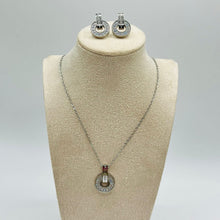 Circle Pendant Necklace & Earrings Set – Gold-Tone Crystal Pavé