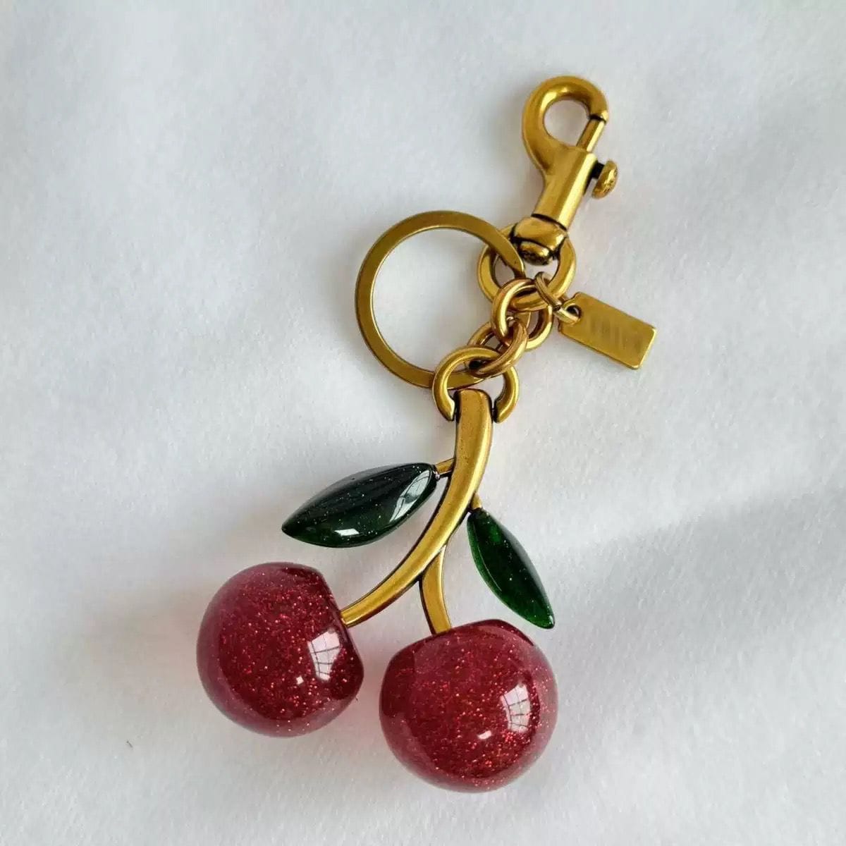 Cherry Bag Charm Keychain – Glitter Resin Cherries & Gold-Tone Hardware