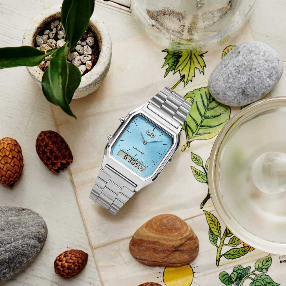 ساعة كاسيو نسائية بعقارب وكوارتز مع سوار من الستانلس ستيل