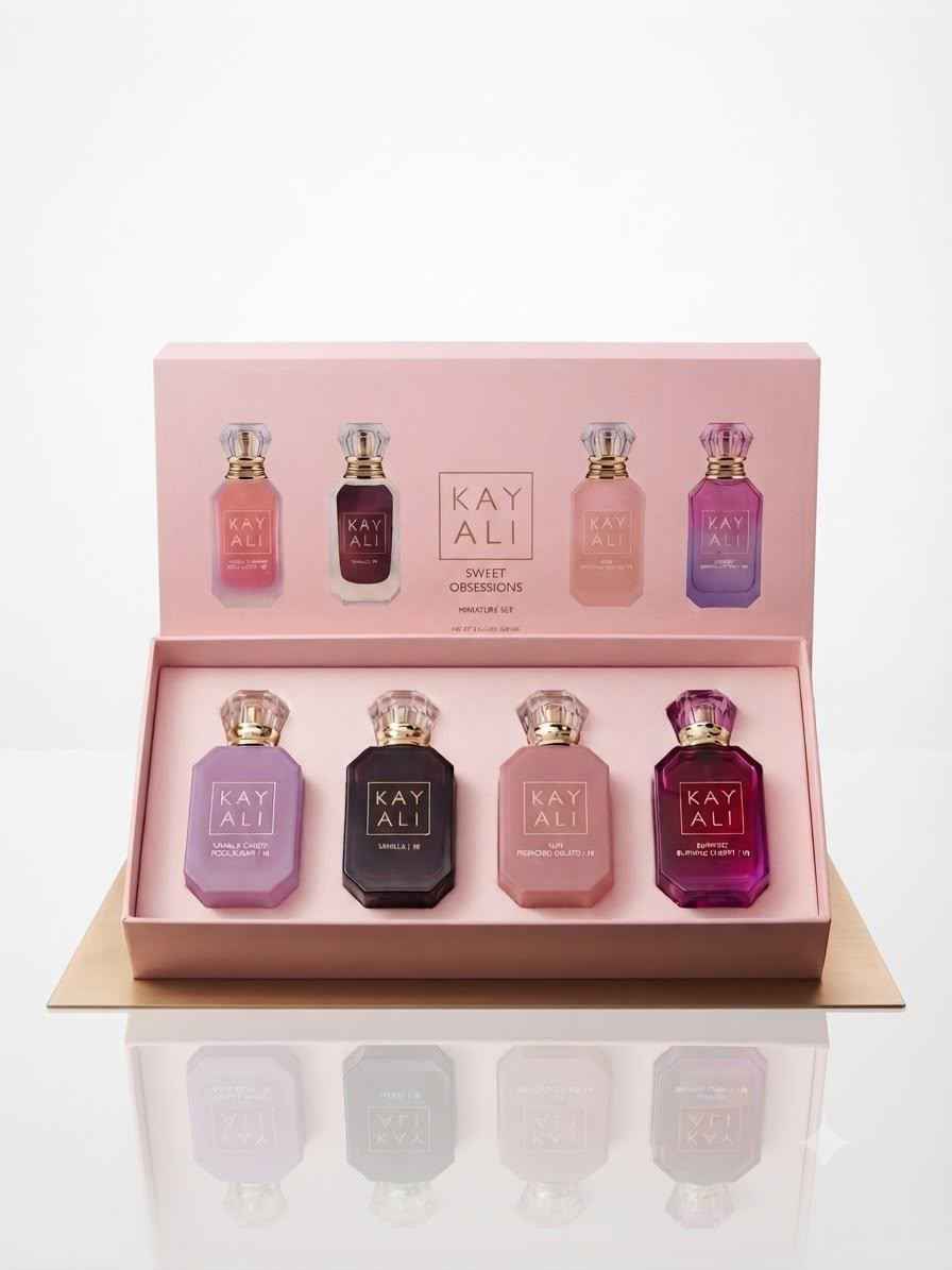مجموعة هدايا مصغّرة برائحة حلوة – مجموعة عطور ماء عطر من 4 قطع