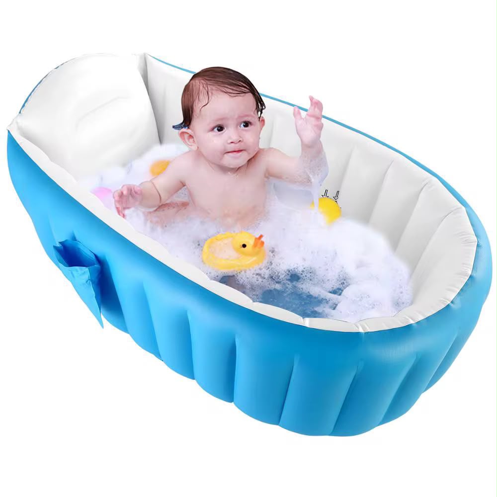 Inflatable Baby Bathtub | Foldable Anti-Slip Tub with Water Line & Big Drain | حوض استحمام قابل للنفخ للأطفال