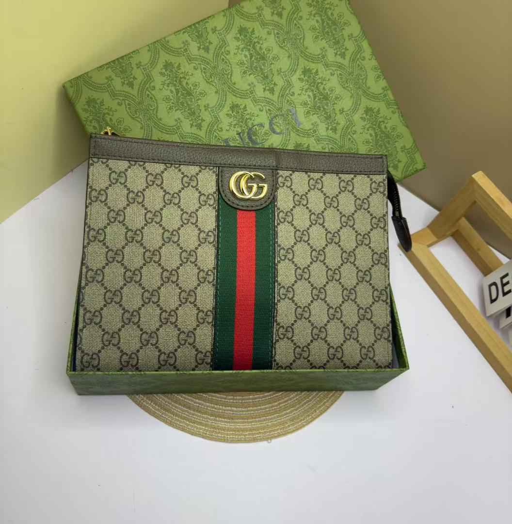 Men's Monogram Canvas Clutch Pouch – Zip Closure, 27 × 21cm
