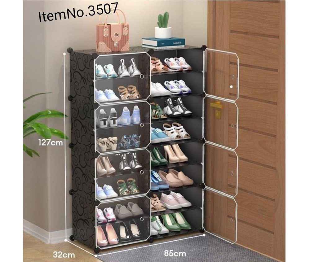 7-Tier Modular Shoe Rack Cabinet – 14 Cubes with Clear Doors