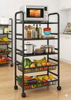 4-Tier Rolling Kitchen Trolley with Wire Baskets & Shelves 2