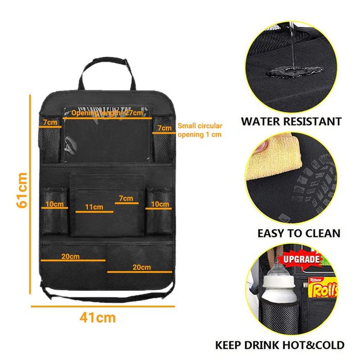 Car Seat Back Storage Bag – Polyester Organizer, Hook-Type Installation