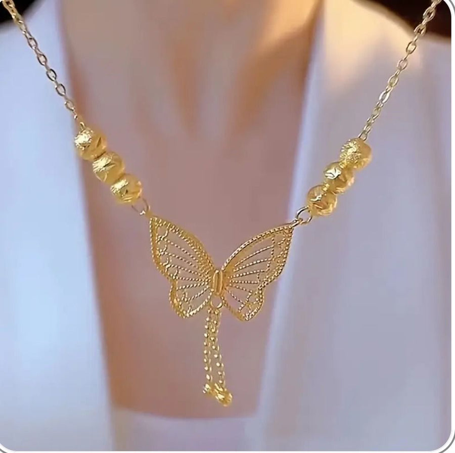 Gold Plated Butterfly Necklace – Rhinestone Pendant, Fashion Jewellery