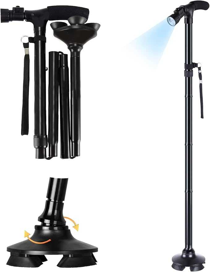 Foldable Walking Cane with LED Light – Adjustable Mobility Aid