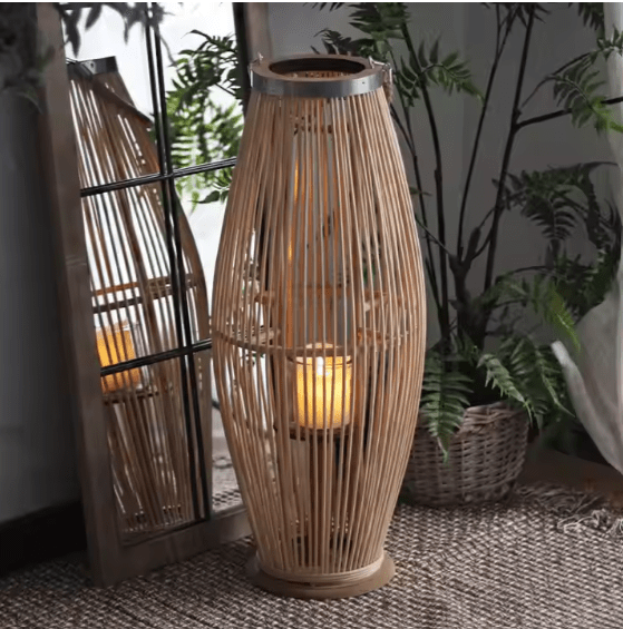 Rattan-Style Woven Lantern Candle Holder