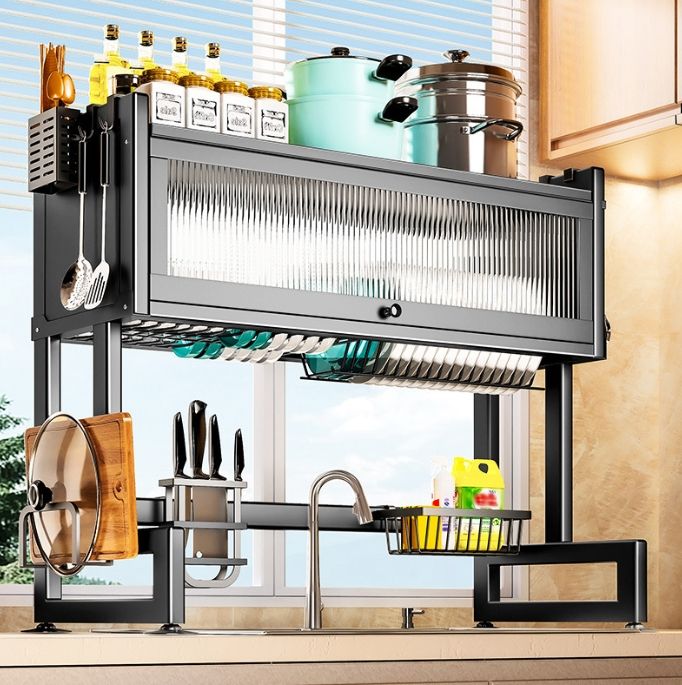 Kitchen Sink Shelf with Cabinet Door – Space-Saving Dish Rack