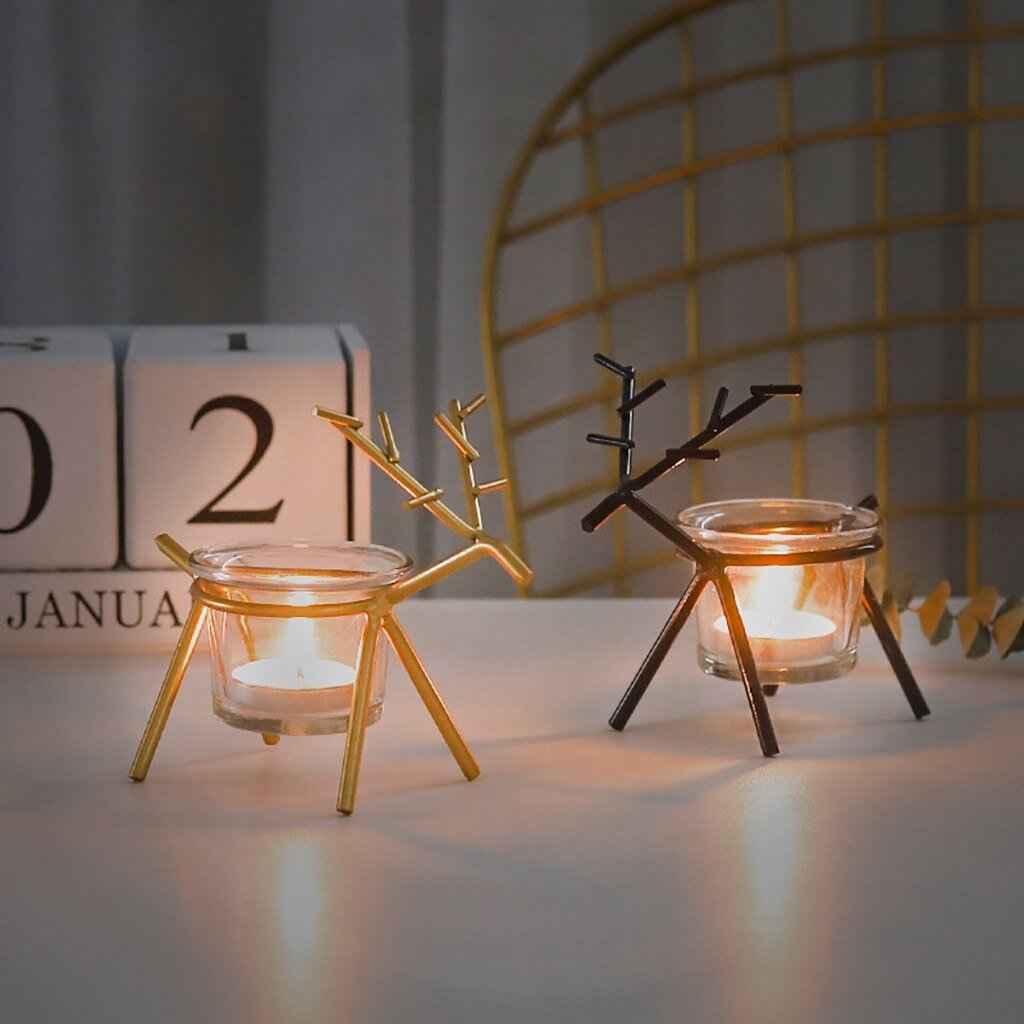Wrought Iron & Glass Candle Holder – Black or Gold